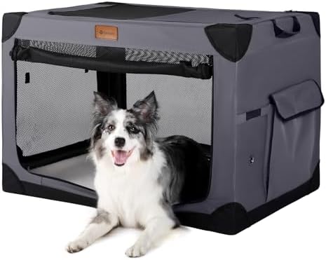 Garnpet Soft Dog Crate for Large Dogs, 4-Door Foldable Collapsible Dog Crate with Soft Sides, Indoor & Outdoor Travel Dog Kennel, Dark Grey by Garnpet