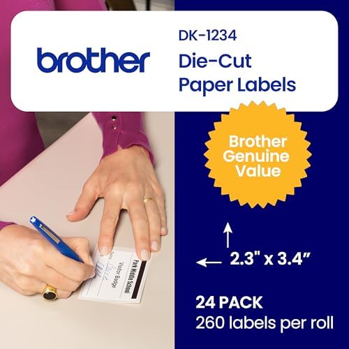 Brother Genuine DK-123424PK Die-Cut Name Badge Paper Labels, 2.3" x 3.4" (60 mm x 86 mm) Adhesive White Paper Labels, 260 Labels per Roll, 24 Rolls per Box - Image 3