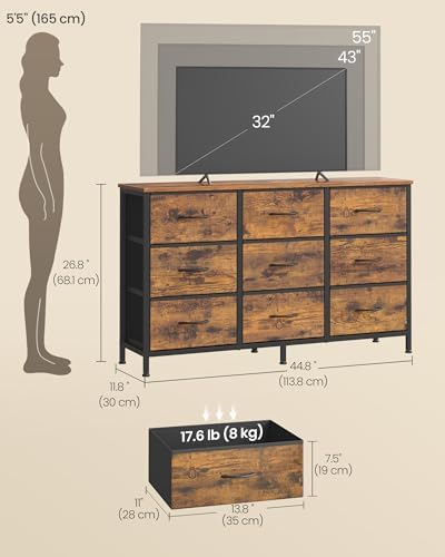 SONGMICS Dresser with 9 Fabric Drawers, TV Stand for TVs Up to 55 Inches - Image 3