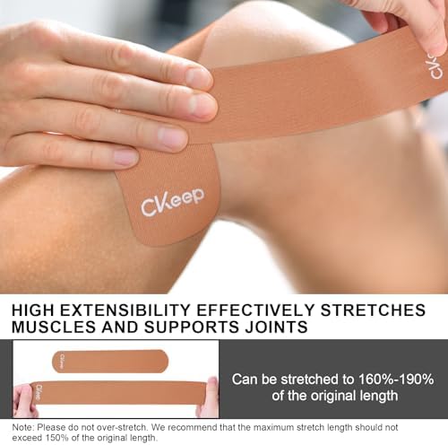 CKeep Kinesiology Tape precut Strips, 40 Count Elastic k Tape, Beige - Image 4
