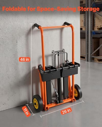 VEVOR Hydraulic Material Lift Winch Stacker, 450 lbs Load Capacity, 35.4'' Max Lifting Height, Pallet Truck Dolly with Fork Lift Table, Foldable & Portable Pallet Jack Table Cart, Orange & Black - Image 6