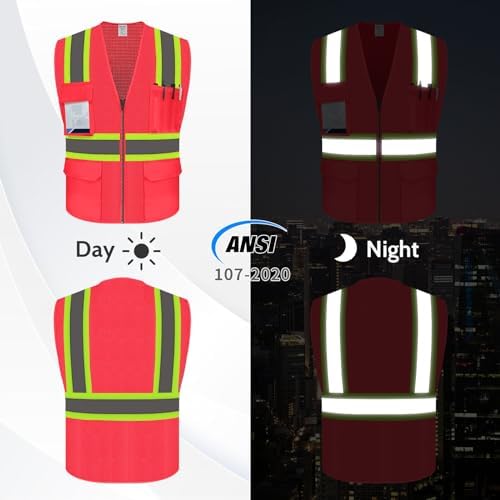 High Visibility Vest for Men, Reflective Safety Vest, Pink, 5XL - Image 2