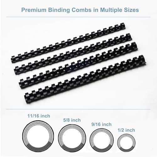 Rayson CR12141618BK Plastic Binding Combs 1/2in. 9/16in, 5/8in, 11/16in, 19-Ring Letter Size, Black Comb Binding Spines, Multi-Size Pack of 80 - Image 6