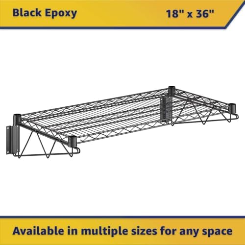 2 Pack 18" x 36" NSF Black Epoxy Wire Wall Mount Shelf, Heavy Duty Steel Wall Shelf, 360 lb Capacity, Commercial Storage Rack - Image 3