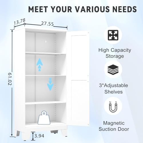 GAIOUS 61.02" Metal Pantry Cabinet, White Kitchen Pantry Storage Cabinets - Image 2
