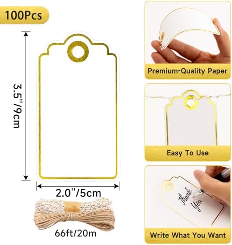 Anwyll Gift Tags with String - 100 Pcs Gold Foil Gift Tags for Presents - Image 3
