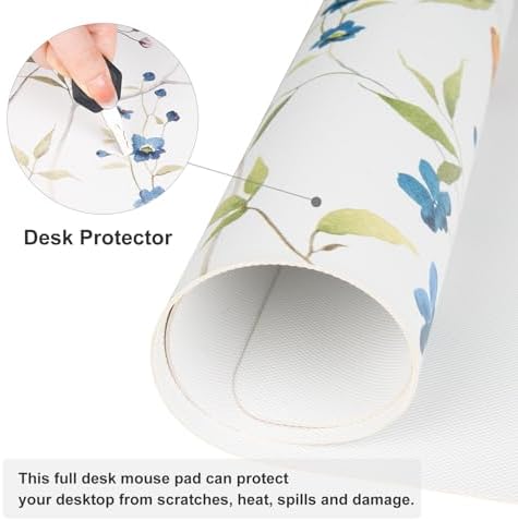 QiyI PU Leather Large Mouse Pad, 31.5" x 15.7", Watercolor Flowers - Image 5