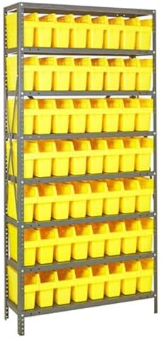 Quantum 1275-SB801YL Heavy Duty Shelving Unit with (8) Shelve and (56) QSB801 Yellow Bins for Garage Warehouse Storage Distribution | 400 lb Load Capacity | 12"D x 36"L x 75"H, Galvanized Carbon Steel by QuantumStorageSystems