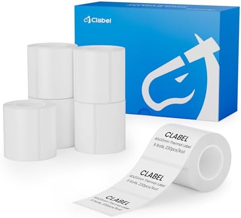 CLABEL Label Maker Tape for CLABEL 221B, Thermal Labels, Adapted Label Print Paper Waterproof Self-Adhesive Multipurpose Labeling Tape 6 Roll of 1380pcs by CLABEL