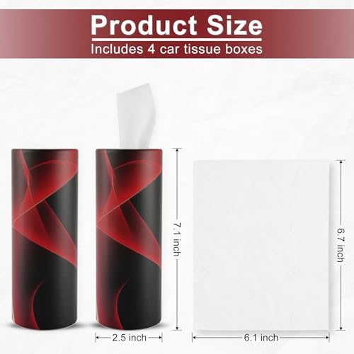 SINGARO Car Tissue Holder, 4 Pack Car Cup Holder Facial Tissues with Travel Tissue Bag, Quick and Convenient Flower Combination Car Tissue Box(4 Canisters/200 Tissues) Black - Red - Image 2