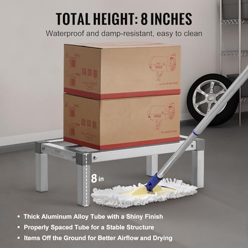 VEVOR Aluminum Dunnage Rack, 24” x 14” Commercial Food Floor Rack, 8” Off the Floor, 1000 lbs Capacity Adjustable Aluminum Storage, for Storage in Restaurants, Kitchens, Garages and Vehicles - Image 3