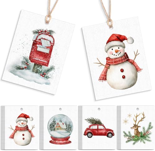 Tenceur 50 Set Christmas Watercolor Gift Tags with String by Tenceur