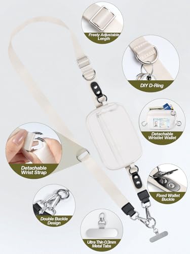 Tiostep Clip and Go Strap for Phone with Wallet Crossbody Phone Lanyard Adjustable and Detachable RFID Wristlet Wallet (Cream, Medium) - Image 4