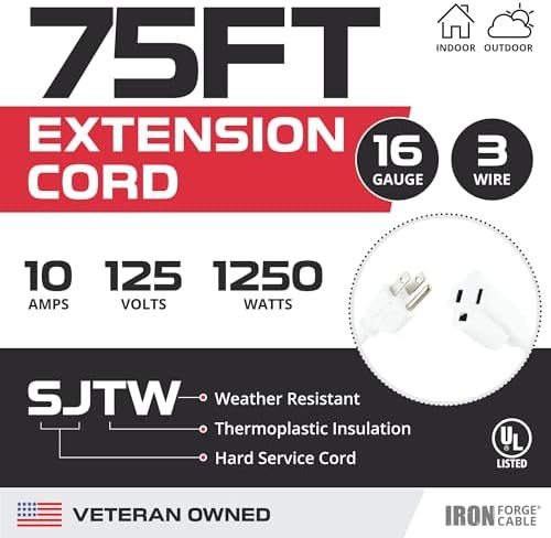 Iron Forge Cable 16 Gauge White Extension Cord Multi Outlet, 75 Ft - SJTW - Image 2