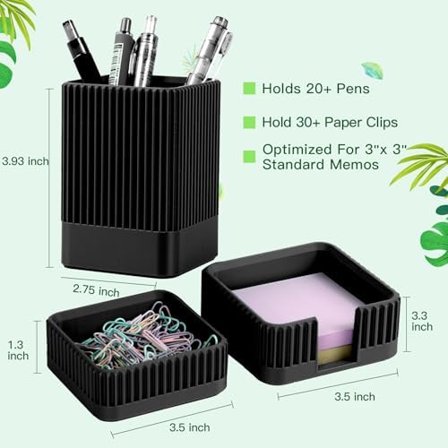 Aesthetic Desk Organizers and Accessories Set of 3 with Pen Holder,Paperclip Holder,Sticky Note Holder - Durable Plastic Pencil Holder for Office Women Men-Teacher Appreciation/Back-to-school Gift - Image 6