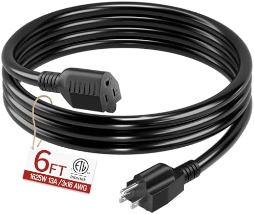 Skrizcable 16/3 Short Extension Cord 6 FT, Black Extension Cord Indoor by Skrizcable