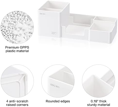 deli Desk Organizer, Plastic Desktop Organizer with Pencil Holder and Sticky Note Tray, Office Stationery Supplies Organizers Accessories Caddy, 6 Compartments, White - Image 4