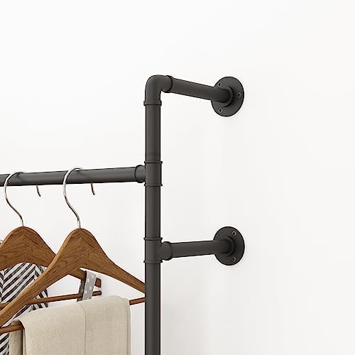 ORSENIGO Industrial Pipe Clothing Rack, Heavy Duty Metal Clothes Rack with Double Rods for Hanging Clothes, Wall Mount Space-Saving Garment Display Rack - Image 4