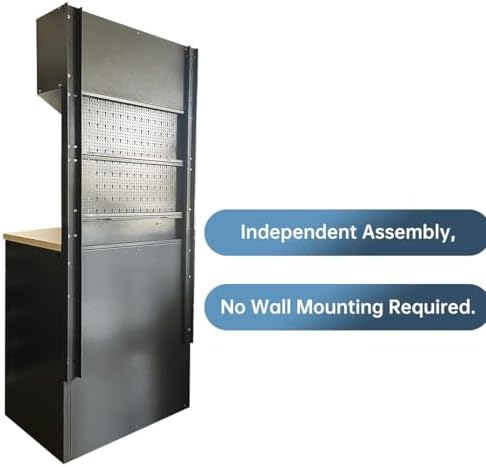 JZD Garage Organizer Set: Steel Tool Cabinet, Overhead Storage & Wood Work Surface, Free Standing for Mechanical Shop Home Repair - Image 3