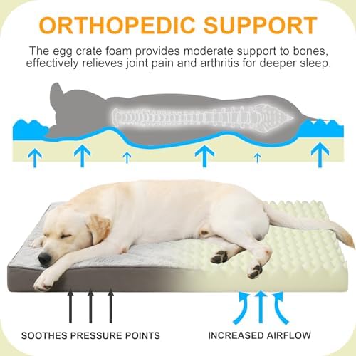 KSIIA Orthopedic Dog Bed for Large Dogs with Waterproof Lining, Grey, 36x27 - Image 2