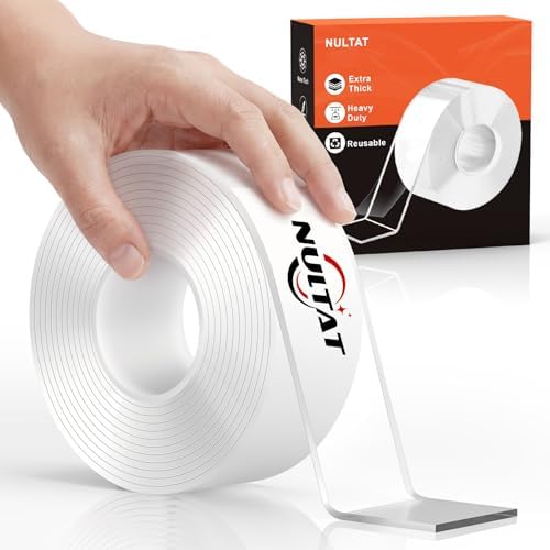NULTAT Double Sided Tape Heavy Duty, Nano Reusable, Removable, Washable Double Stick Tape for Wall, Multipurpose Clear Adhesive High Temperature Tape 1.18" x 120"(10 Feet) by NULTAT