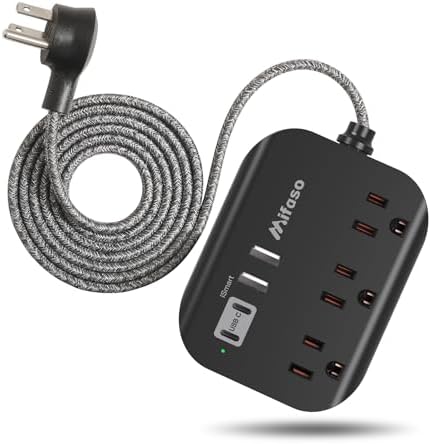 Travel Essentials, Power Strip with USB, Compact Flat Plug Extension Cord by Mifaso