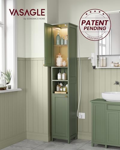 VASAGLE Tall Storage Cabinet with Lights, Slim, 11.8" W, Forest Green - Image 3