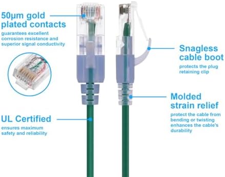 Monoprice Cat6A Ethernet Patch Cable - 3 Feet - Green (10 Pack) Snagless RJ45 550Mhz UTP Pure Bare Copper Wire 10G 30AWG - SlimRun Series - Image 3