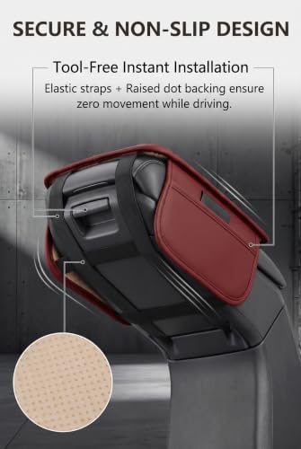 Car Center Console Cover, Leather Car Arm Rest Cover, Middle Console Covers with Storage Bags, Auto Interior Armrest Covers Cushion, Universal for Most Vehicles (Red) - Image 4