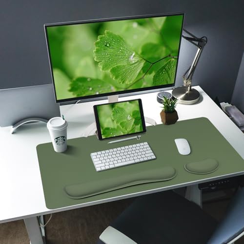 Bloss Keyboard Wrist Rest + Mouse Wrist Rest + Leather Desk Mat, Non-Slip Desk Mat Protector for Office, Home(31.5×15.7 Inches,Olive Green) - Image 2