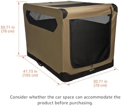 Amazon Basics Portable Folding Soft Dog Crate, Double Door, Collapsible Travel Kennel, Easy to Set Up, Sturdy, Secure, XL 42" x 31" x 31", Tan - Image 2