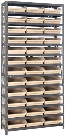 Quantum Storage Systems 1875-110IV Steel Shelving Unit with 4" Shelf Bins, 18" D x 36" W x 75" H, Ivory by QuantumStorageSystems