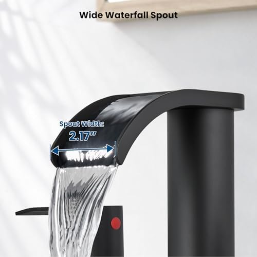 gotonovo Waterfall Bathroom Faucet 3 Hole Round Body,Matte Black - Image 4