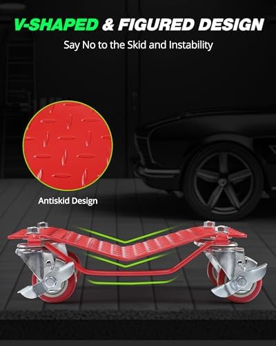 Garvee Car Dolly Set of 4 with 6000 LBS Capacity, Carbon Steel Heavy Duty Car Mover Wheel Dollies with Antiskid Plate & 360 Degree Rotatable Wheel, 16 in *13 in, Red - Image 5