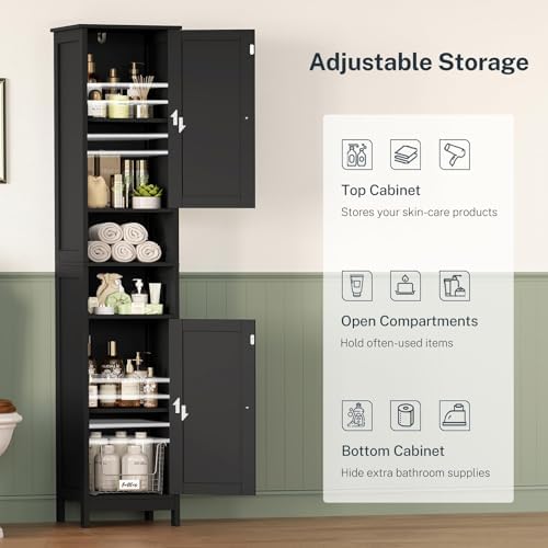 TEENFON 67" Tall Bathroom Cabinet with Adjustable Shelves and Doors - Image 6