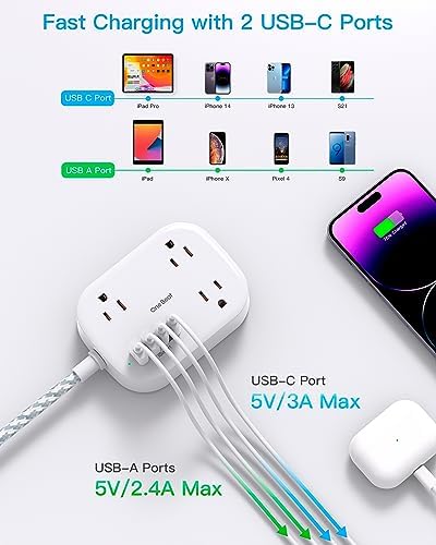 Cruise Essentials 2026,One Beat Travel Power Strip with USB C,Flat Plug 1ft - Image 5