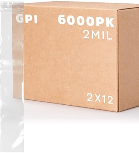 2" x 12" Zip Bags, 6000 Pack, 2 Mil, Reclosable for Incense Packaging, GPI by GPI