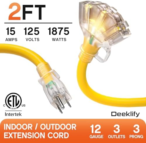 2 FT 12 Gauge Heavy Duty Extension Cord with Multiple Outlets - Image 2