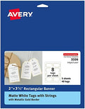 Avery Tags with Metallic Gold Borders and Strings, 2" x 3.5", 40 Total, Laser/Inkjet Printable Tags (3326) by Avery