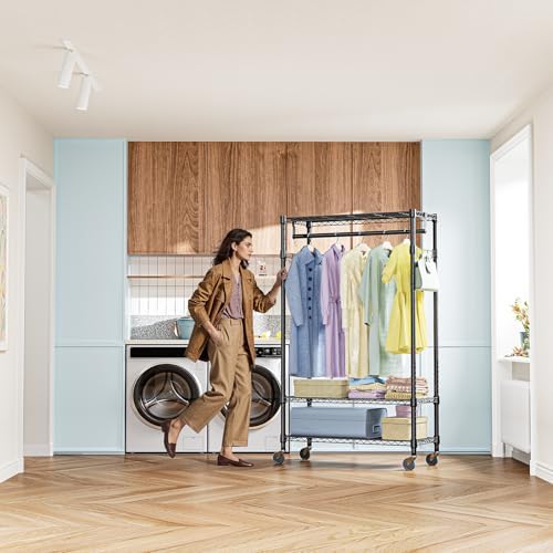 IZEUK Heavy Duty Rolling Garment Rack Wire Clothes Rack for Hanging Clothes (Black, 3 Tier with 2 Rod, 29.5" W x 15.7" D x 75" H) - Image 7