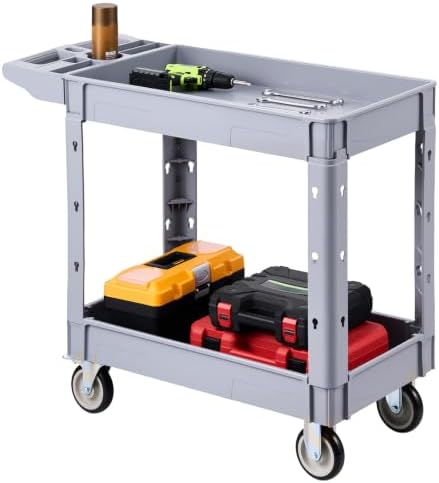 VEVOR Utility Cart, 550 lbs Capacity, 2 Tier Service Cart with 360° Swivel & Fixed Wheels (2 with Brakes), Heavy Duty Plastic Rolling with Storage Tray, Tool Storage for Garage Warehouse Workshop by VEVOR