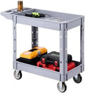 VEVOR Utility Cart, 550 lbs Capacity, 2 Tier Service Cart with 360° Swivel & Fixed Wheels (2 with Brakes), Heavy Duty Plastic Rolling with Storage Tray, Tool Storage for Garage Warehouse Workshop by VEVOR