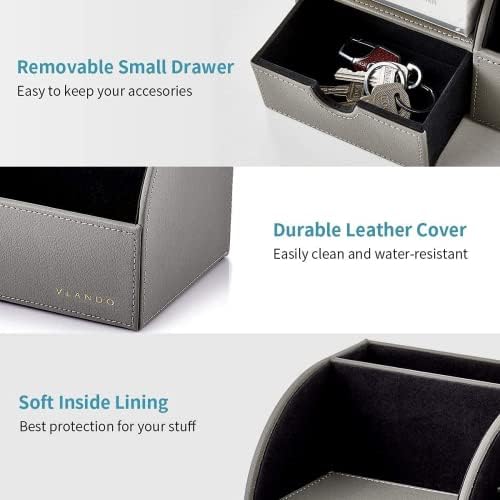 VLANDO Office Desk Organizer Leather Desktop Organizer Caddy with Drawer for Storing Desktop Supplies and Accessories (Grey Set) - Image 3
