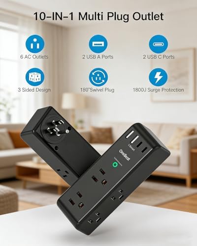 2 Pack Surge Protector Outlet Extender, Rotating Plug USB Wall Outlet,Black - Image 3