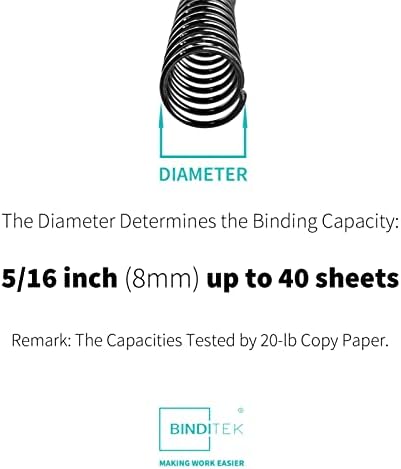 Binditek 50 Pack Plastic Spiral Binding Coils, 8mm(5/16"), 40 Sheet Capacity, 4:1 Pitch, Black, 48Loops, for Letter Size, for Students and Coworkers - Image 2