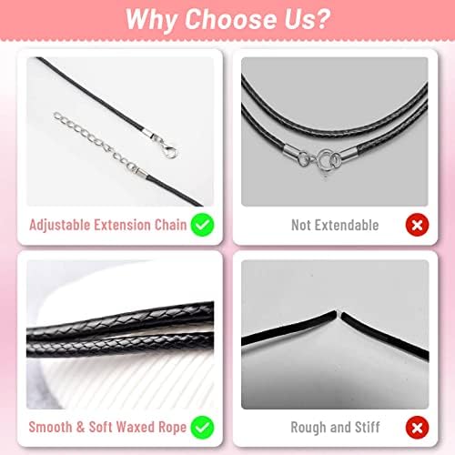 Necklace Cord, Paxcoo 50Pcs Necklace String Rope with Clasp, 24 Inch Waxed Cotton Cord Necklace Bulk for Charms Pendants, Bracelets, Necklaces, Jewelry Making Supplies and Beading Supplies - Image 6