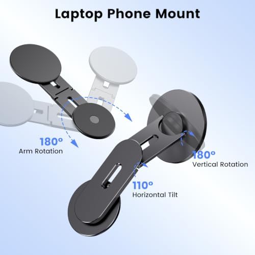 Magnetic 2PC Phone Holder for Laptop, MagSafe Laptop Phone Mount for iPhone 18/17/16/15/14/13/12 & All Phones, 180°Adjustable Phone Side Mount for Monitors for Tesla 3/Y - Image 6