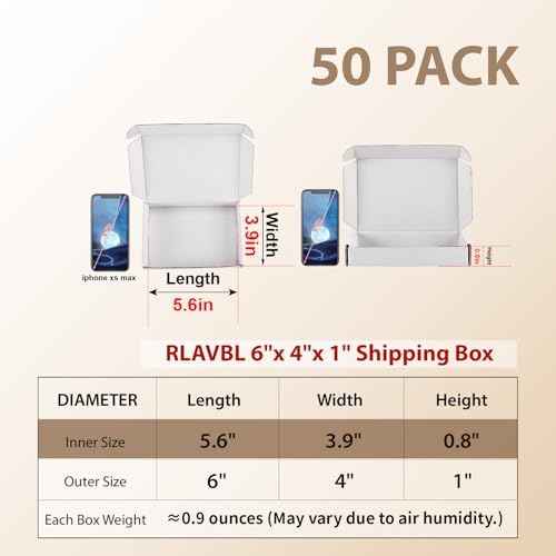 RLAVBL 6x4x1 Shipping Boxes Set of 50, White Corrugated Cardboard Box for Packing, Mailing, Business - Image 2