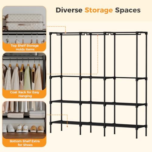 OLIXIS Heavy Duty Clothes Rack, Portable Wardrobe Closet, 75" L, Black - Image 4