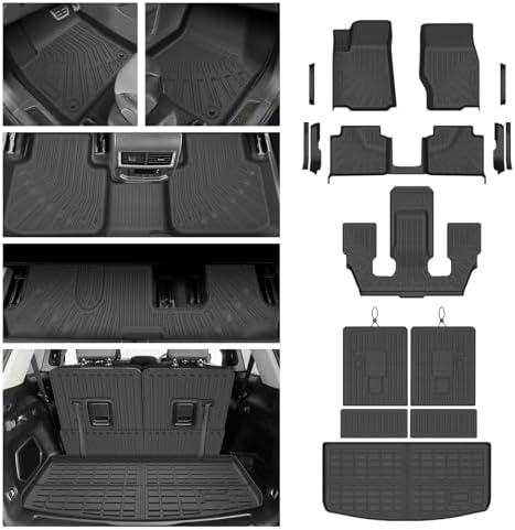 Floor Mats for Jeep Grand Cherokee L (6-Seater Without 2nd Row Center Console) 2021-2025 2026, All Weather Cargo Liner & Door Sill Guards for Grand Cherokee L Accessories, Car Accessories by cartist